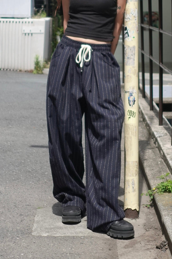 リネン混ストライプラフパンツ